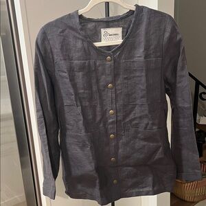 Conscious clothing Black Snap-Front Utility Jacket with 4 Patch Pockets linen